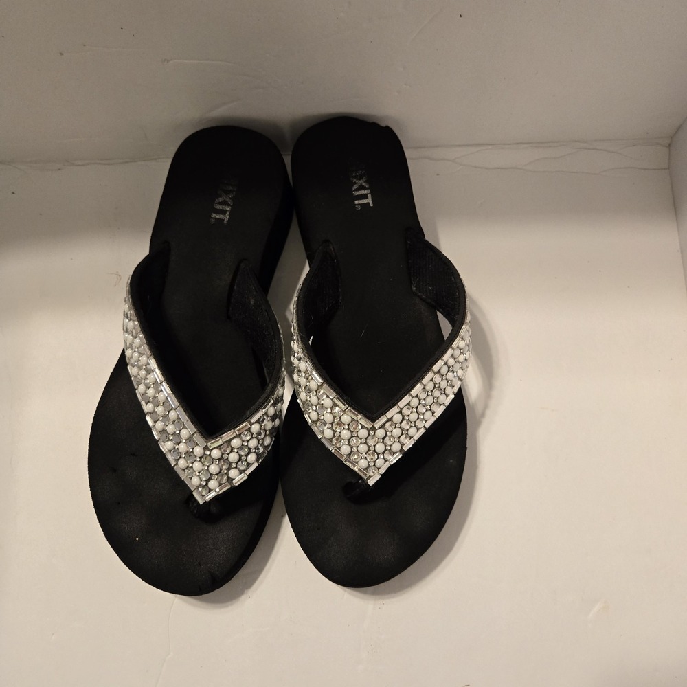 Mixit 6.5 Pearl And Crystal Embellished Platform Flip-flop Beach Resort Cruise